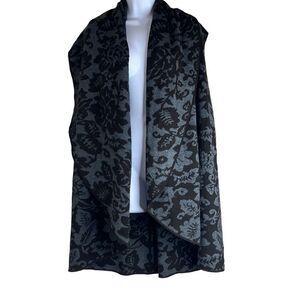 GILI XS Black Wool Jacquard Sweater Vest Cardigan Cascading Front Oversized